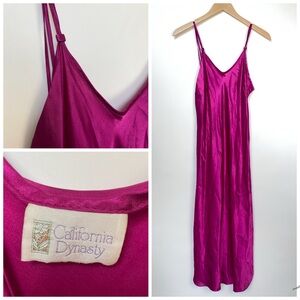 VTG California Dynasty Satin Silky Polyester Slip Midi Dress‎ Medium